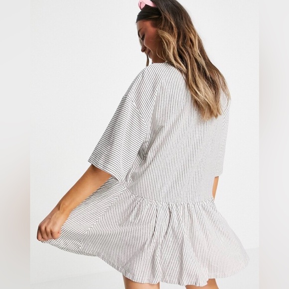 ASOS DESIGN oversized mini smock dress dropped waist black white stripe - Picture 2 of 4